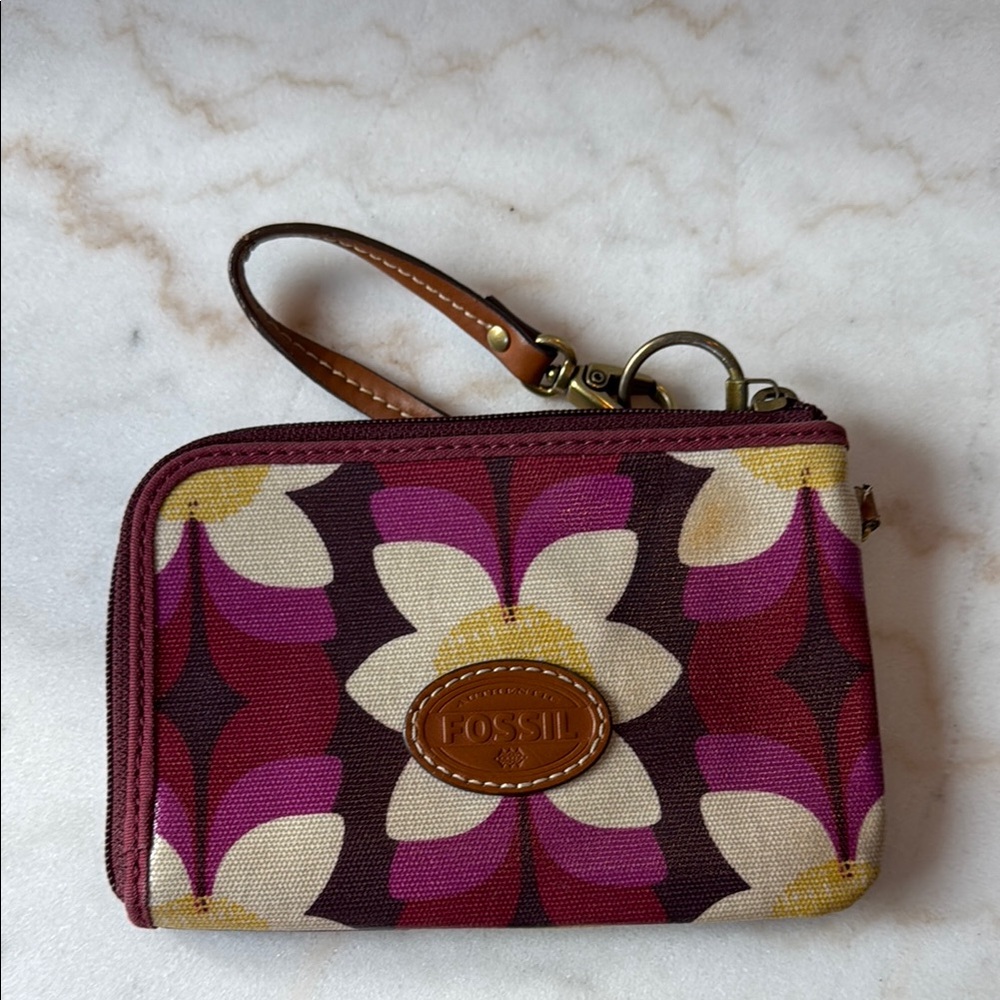Fossil Purple and Yellow Clutch Wristlet with Bold Design